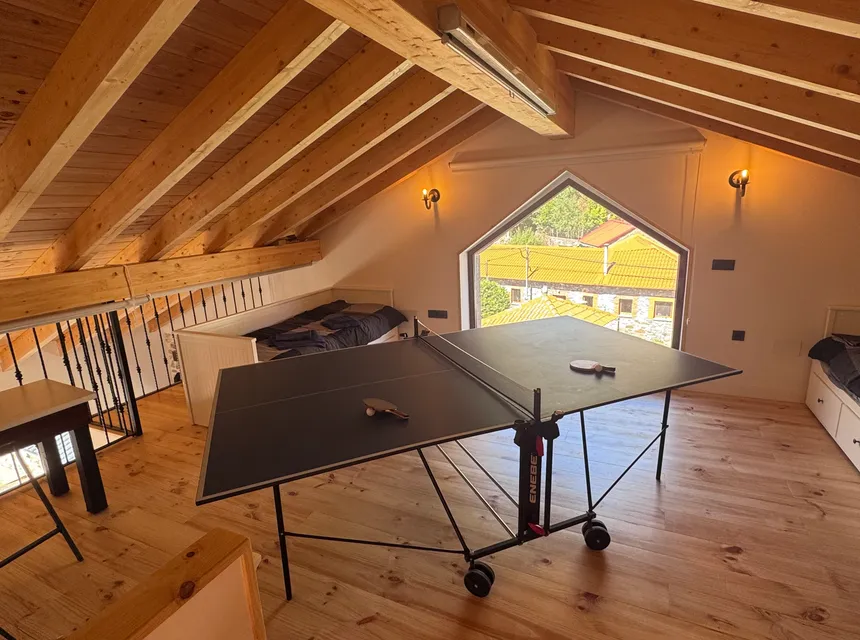 Buhardilla mesa de ping-pong y proyector